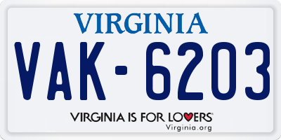 VA license plate VAK6203