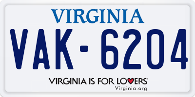 VA license plate VAK6204