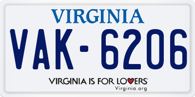 VA license plate VAK6206