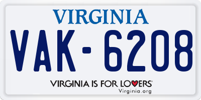 VA license plate VAK6208