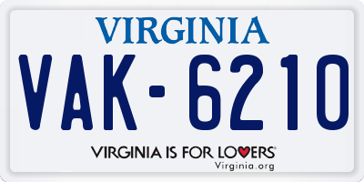VA license plate VAK6210