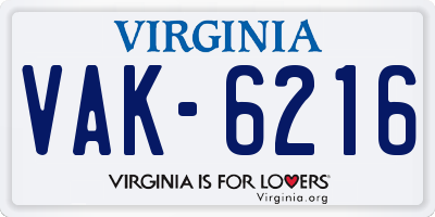 VA license plate VAK6216