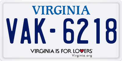 VA license plate VAK6218