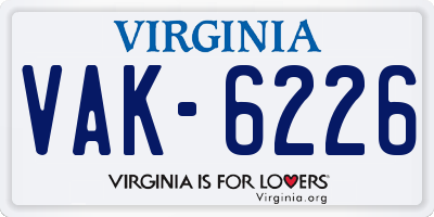 VA license plate VAK6226