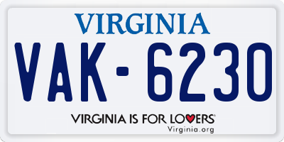 VA license plate VAK6230