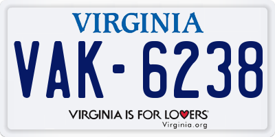 VA license plate VAK6238