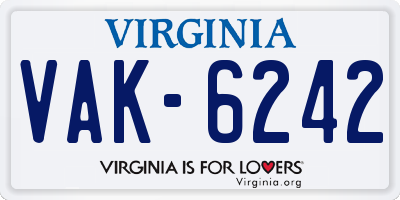 VA license plate VAK6242