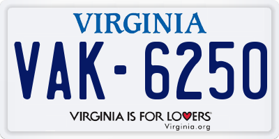 VA license plate VAK6250
