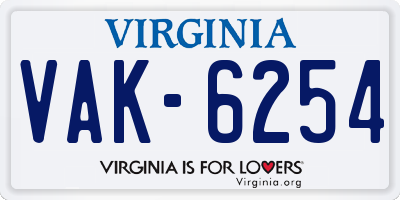 VA license plate VAK6254