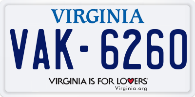 VA license plate VAK6260