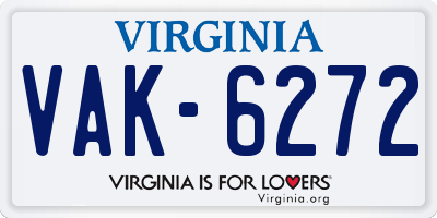 VA license plate VAK6272