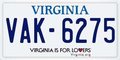 VA license plate VAK6275