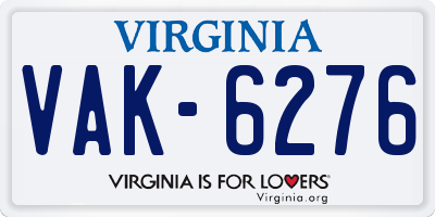 VA license plate VAK6276