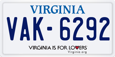 VA license plate VAK6292