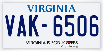 VA license plate VAK6506