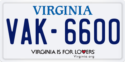 VA license plate VAK6600
