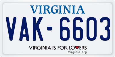 VA license plate VAK6603