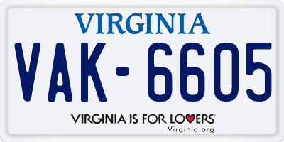 VA license plate VAK6605