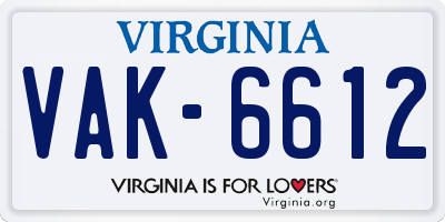 VA license plate VAK6612