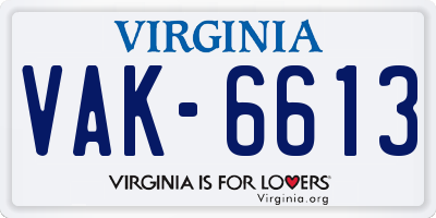 VA license plate VAK6613