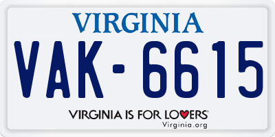VA license plate VAK6615