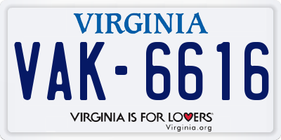 VA license plate VAK6616