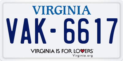 VA license plate VAK6617