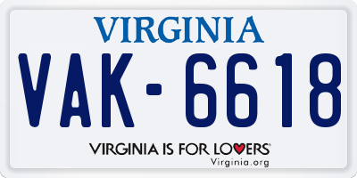 VA license plate VAK6618