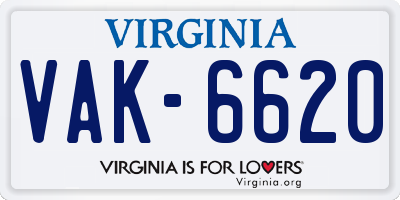 VA license plate VAK6620