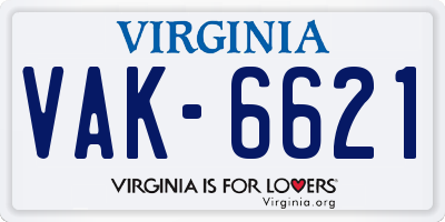 VA license plate VAK6621