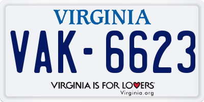 VA license plate VAK6623