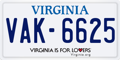 VA license plate VAK6625