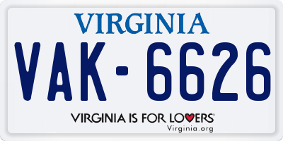 VA license plate VAK6626