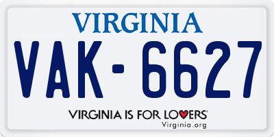 VA license plate VAK6627