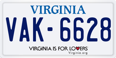 VA license plate VAK6628