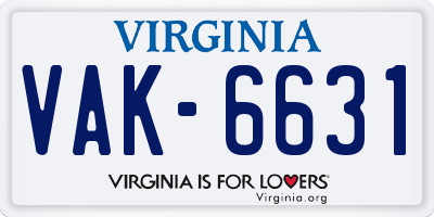 VA license plate VAK6631