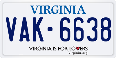 VA license plate VAK6638