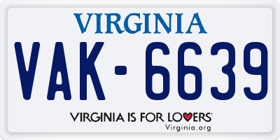 VA license plate VAK6639