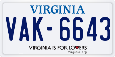VA license plate VAK6643