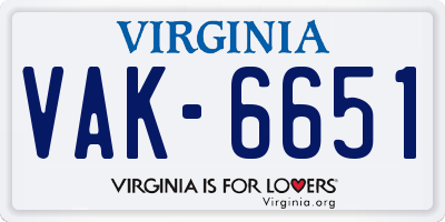 VA license plate VAK6651
