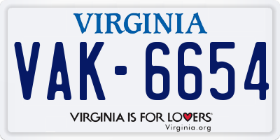 VA license plate VAK6654
