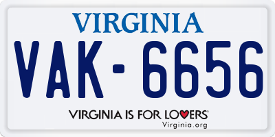 VA license plate VAK6656