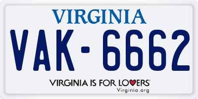 VA license plate VAK6662