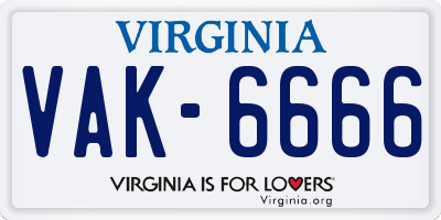 VA license plate VAK6666
