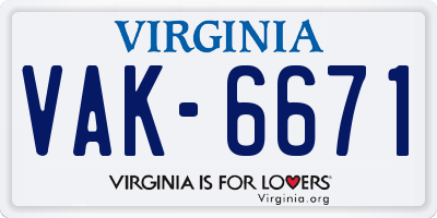 VA license plate VAK6671