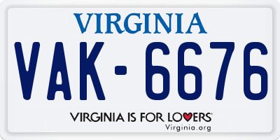 VA license plate VAK6676