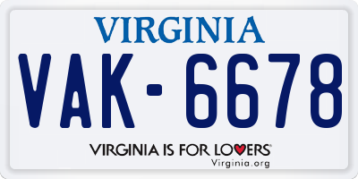 VA license plate VAK6678