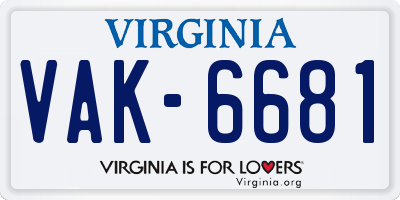 VA license plate VAK6681
