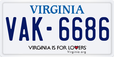 VA license plate VAK6686
