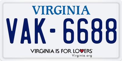 VA license plate VAK6688